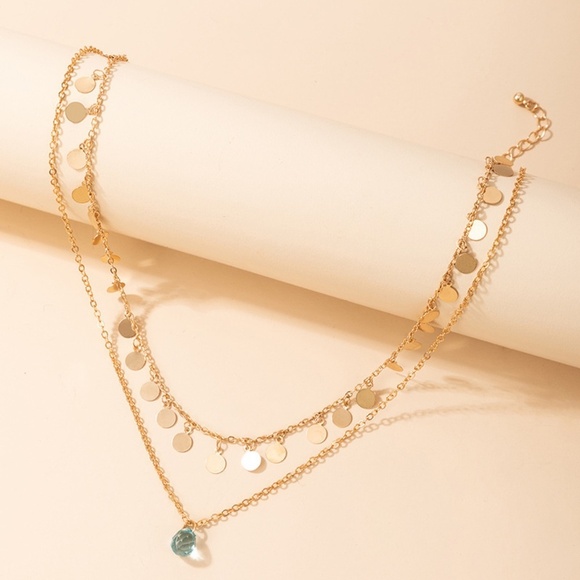 **ADILYNN* Gold Round Pendant Crystal Multilayered Fashion Necklace - Picture 2 of 4